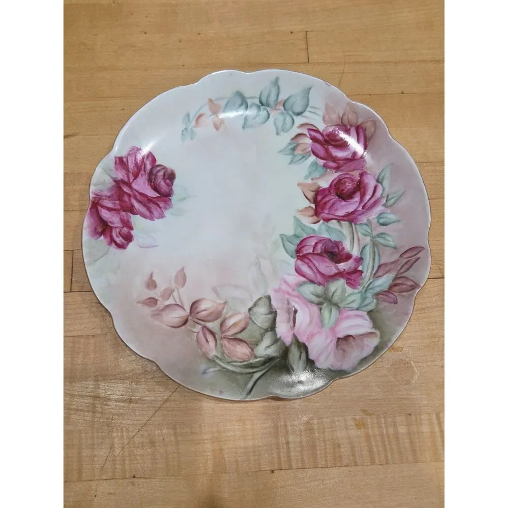Antique J & C Louise Bavaria Hand Painted Cabbage Rose Porcelain Plate 8.5 Inch